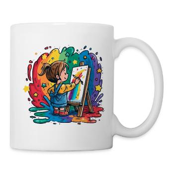 Kleines Kind malt im Farbregen - Tasse - Weiß - Rechts