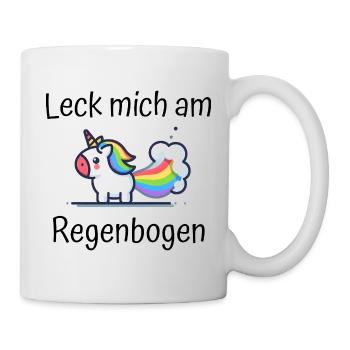 Leck mich am Regenbogen Einhorn Spruch - Tasse - Weiß - Rechts