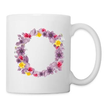 Couronne d’eucalyptus rose poussiéreux avec de délicates fleurs printanières. - Mug blanc - blanc - Droite