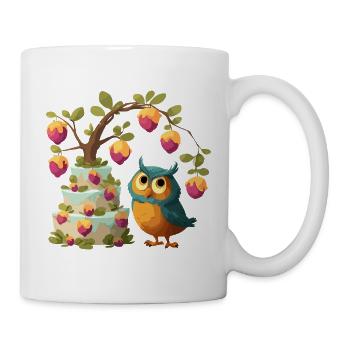 Eule am Obstkuchenbaum - Tasse - Weiß - Rechts