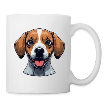 Beagle-Porträt: Fröhliches Hunde-Design - Tasse - Weiß - Rechts
