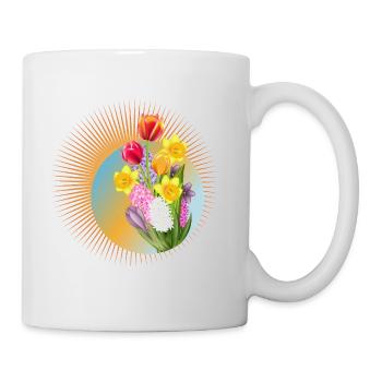 Strahlender Frühlingsstrauß mit Tulpen & Narzissen - Tasse - Weiß - Rechts