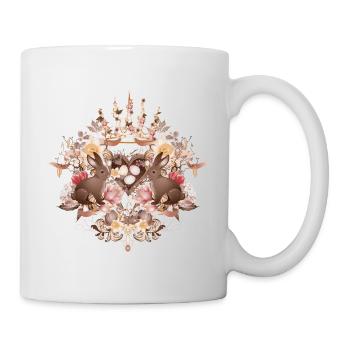 Sepia Rahmen mit Hasen und Osternest - Tasse - Weiß - Rechts