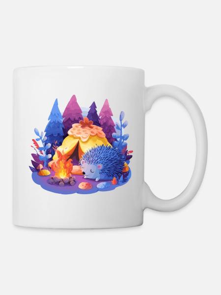 Schlafender Igel am Lagerfeuer - Tasse - Weiß