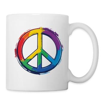 Regenbogen Peacezeichen Frieden Peace Symbol Icon - Tasse - Weiß - Rechts
