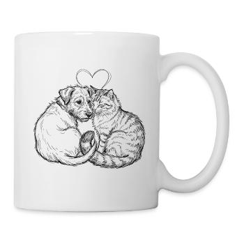 Amis mignons (Chat + Chien) - Mug blanc - blanc - Droite