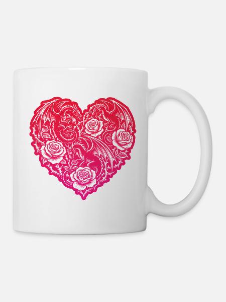 Herz Romantische Drachenrosen Liebe - Tasse - Weiß