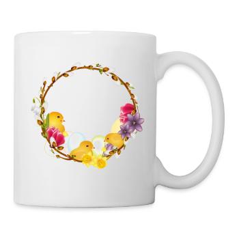 Frühlingskranz mit Küken–Oster- und Frühlingsmotiv - Tasse - Weiß - Rechts