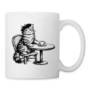 Chat au Café avec Béret - Design Rétro Vintage - Mug blanc - blanc - Droite