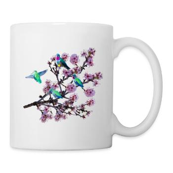 Hummingbird in different perspectives, almond blossoms - Mug - white - Right