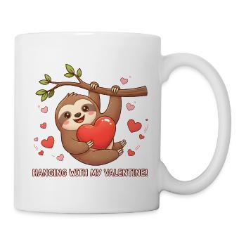 Un joli paresseux qui traîne avec mon cœur de Saint-Valentin - Mug blanc - blanc - Droite