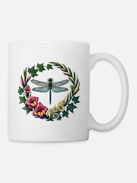 Libellen-Blumenkranz - Tasse - Weiß