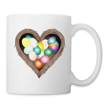 Herzförmiges Osternest mit bunten Ostereiern  - Tasse - Weiß - Rechts