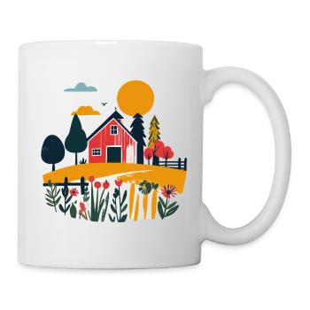 Rote Scheune im Sommerfeld Bauernhof Motiv - Tasse - Weiß - Rechts