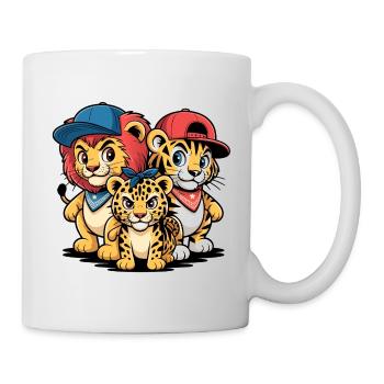 Löwe Tiger Leopard Freunde – Lustiges Tiermotiv - Tasse - Weiß - Rechts
