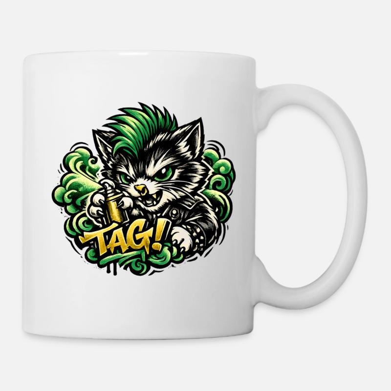 Aggressives Katzen Graffiti - Tasse - Weiß