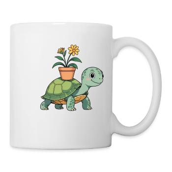 Petite tortue avec pot - Mug blanc - blanc - Droite