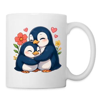 Kuschel-Pinguine im Blumenmeer - Tasse - Weiß - Rechts