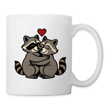 Waschbär Liebe Umarmung Retro Cartoon - Tasse - Weiß - Rechts