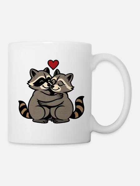 Raccoon Love Hug Retro Cartoon - Mug - white