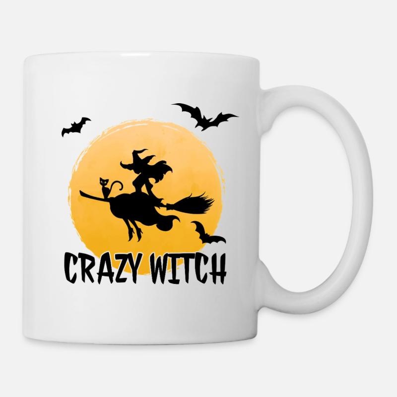 Witch on a broom over the moon - Mug - white