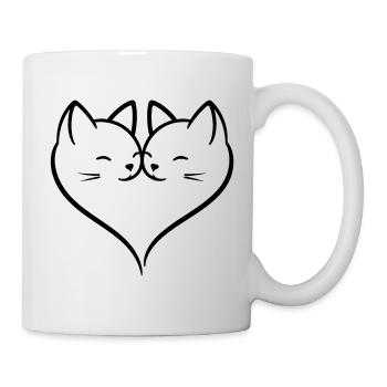 Cat Heart Love Line Art | Cute Romantic Cats Duo - Mug - white - Right
