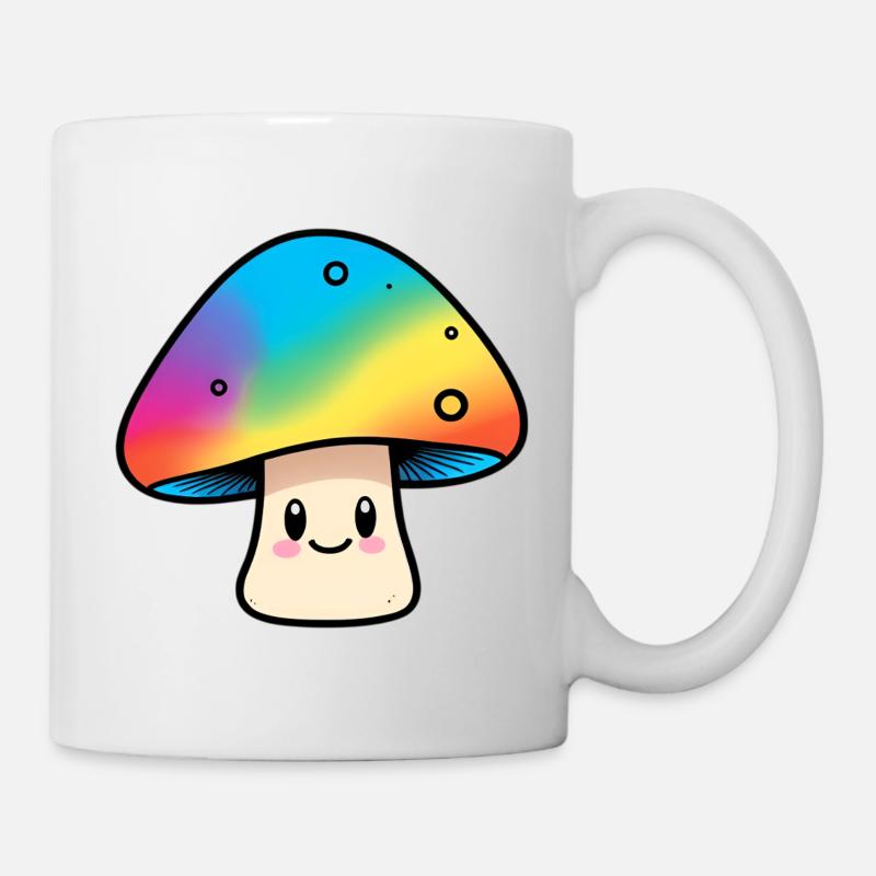 Kawaii Rainbow Mushroom Design - Mug - white