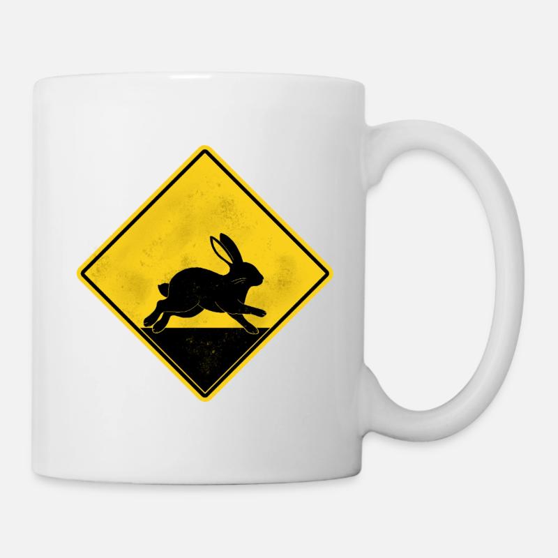 Rabbit yellow road sign - Mug - white