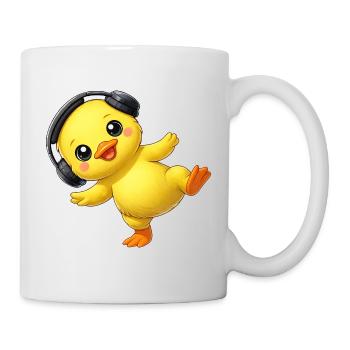 Cute Duck With Headphones Dancing Music Techno - Mug - white - Right