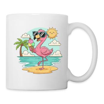 Flamingo am Strand mit Eis & Sonne - Mug - white - Right