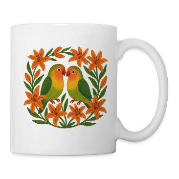 Turteltauben im Orange Lily-Rahmen - Tasse - Weiß - Rechts