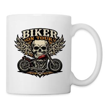 Biker on Tour Skull Motif with Tribals - Mug - white - Right