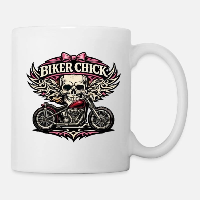 Motto Biker Chick Skull Design - Mug blanc - blanc