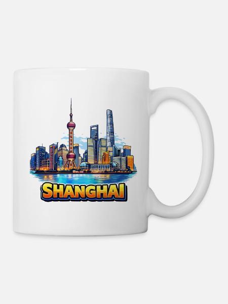 Shanghai Skyline Illustration - Tasse - Weiß