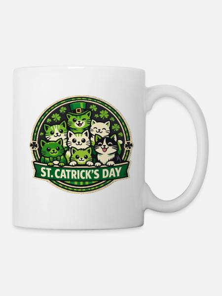 St. Catricks Day Süße Katzen Kätzchen Irisches Kleeblatt - Tasse - Weiß