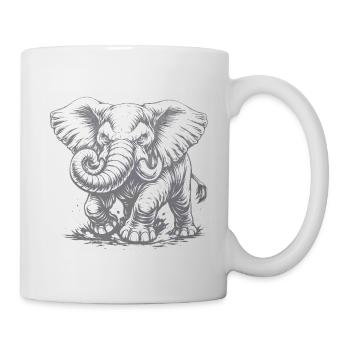 Kraftvoller Elefant im Vintage-Stil - Tasse - Weiß - Rechts