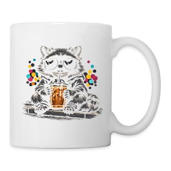 Waschbär Trinkt Eiskaffee Süß Niedlich - Tasse - Weiß - Rechts