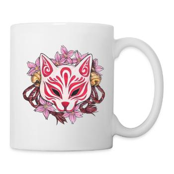Great Kitsune Inari Kabuki Mask with Cherry Blossoms - Mug - white - Right