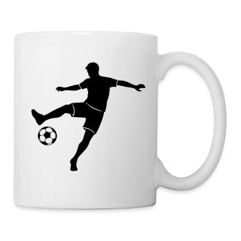 Fussballer macht Trick Fussball einfarbiges Motiv - Tasse - Weiß - Rechts