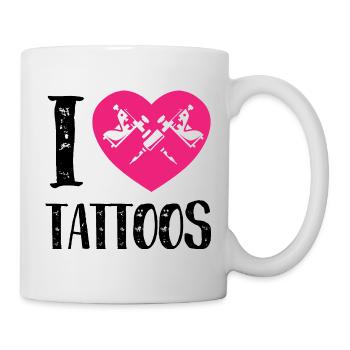 I Love Tattoos Pink Heart Ink Artist Design - Tasse - Weiß - Rechts