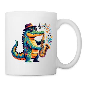 Alligator Jazz Musik Saxophon bunte Formen Muster  - Tasse - Weiß - Rechts