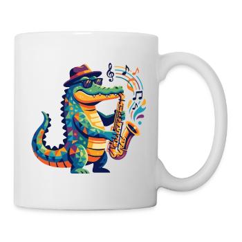 Jazz Alligator Saxophon Kroko Musiker Kinder Motiv - Tasse - Weiß - Rechts