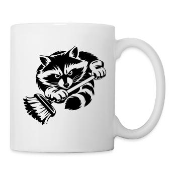 Raccoon with mop – cleaning professional - Mug - white - Right