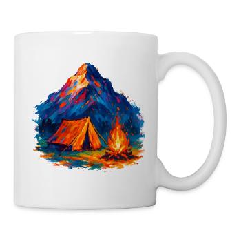 Colored mountain camping tent by the fire - Mug - white - Right