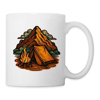 Feuer, Zelt und Berglandschaft - Tasse - Weiß - Rechts