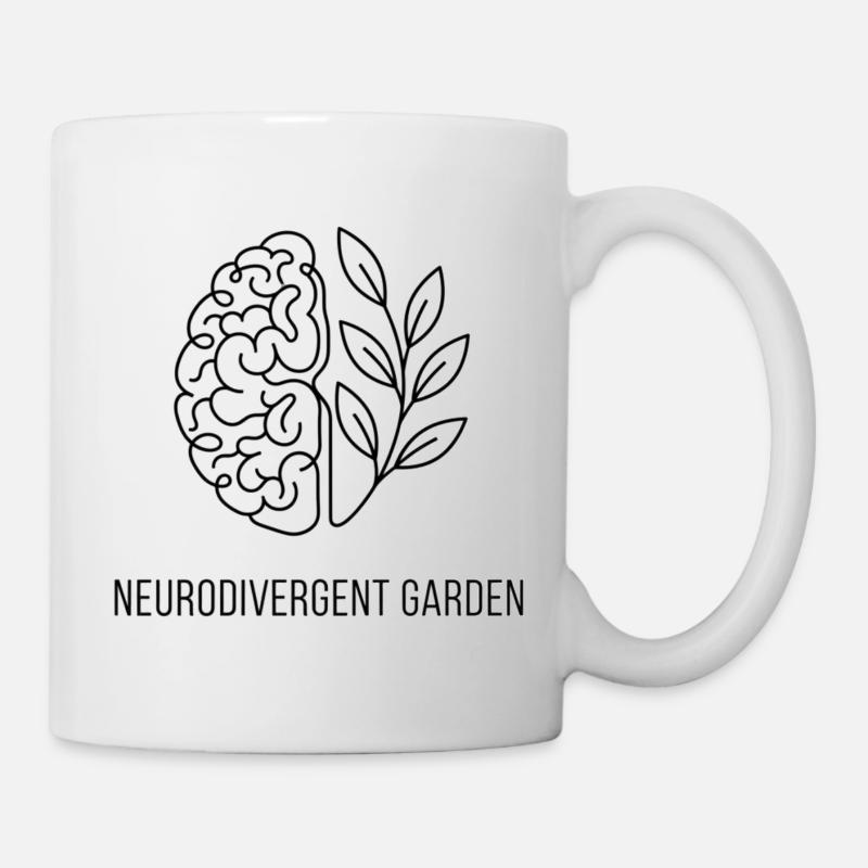 Neurodivergente Garten-Gehirn-Blattlinienzeichnung - Tasse - Weiß