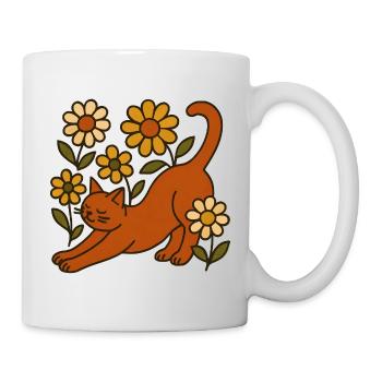 Orangene Katze zwischen Gartendaisies - Tasse - Weiß - Rechts