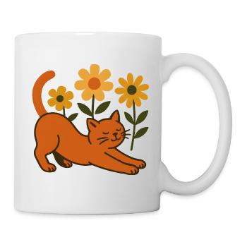 Orangene Katze im Blumenmeer - Tasse - Weiß - Rechts
