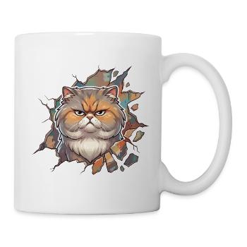 Angry kitty breaks through wall - Mug - white - Right