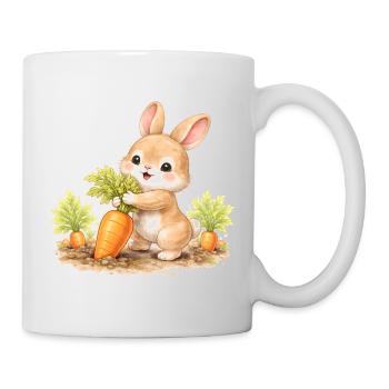 Cute bunny harvesting carrot in the garden - Mug - white - Right